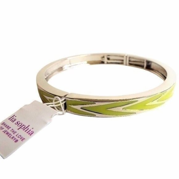 Lia Sophia Zenith Bangle Bracelet Lime Green & Silver Stretch 6.5" or 7.25" NWT - Picture 2 of 7